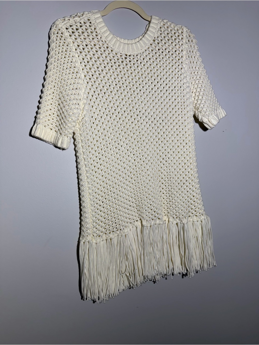 NWOT Michael Kors Women White Fringe Sweater Size M